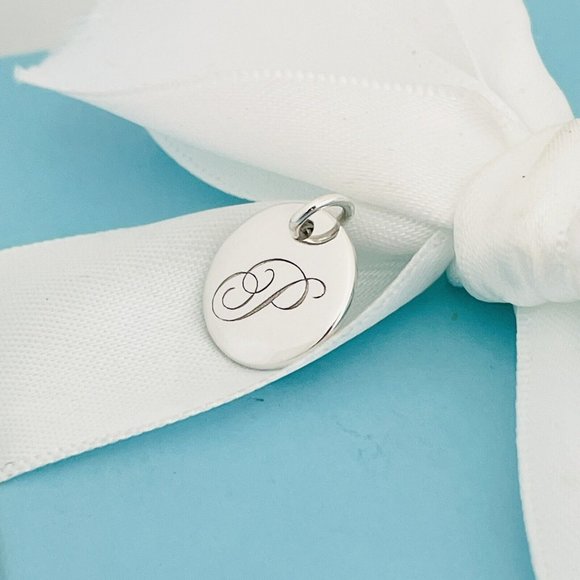 Tiffany Silver Letter P Alphabet Initial Round Circle Notes Charm Pendant - Picture 2 of 7